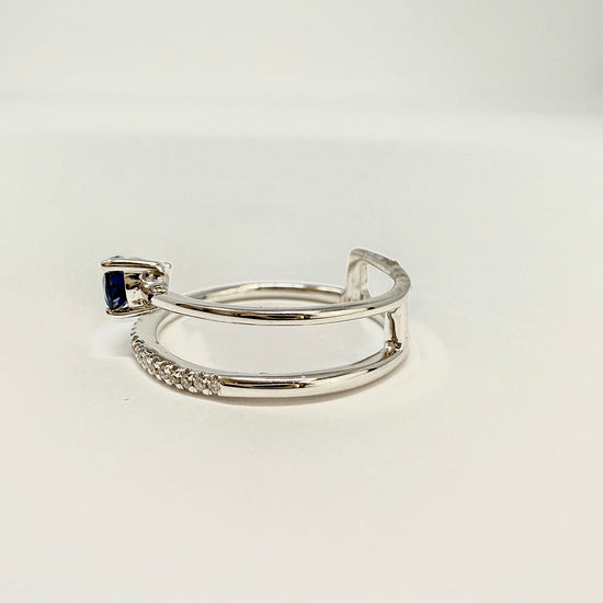 14K White Ring with Sapphire and Diamond