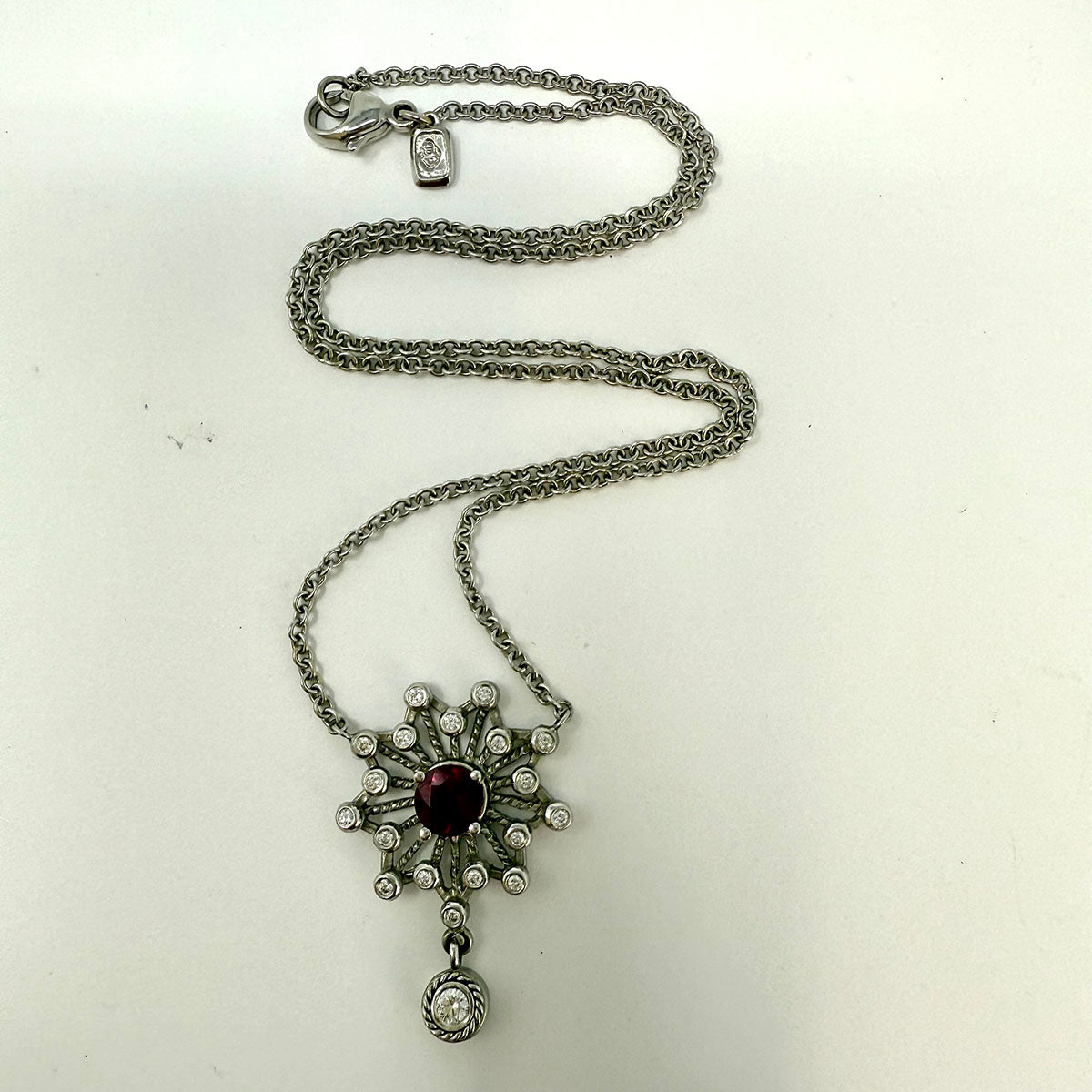 Doris Panos 18K White Gold Necklace with 1 Ruby and 19 Round Diamonds