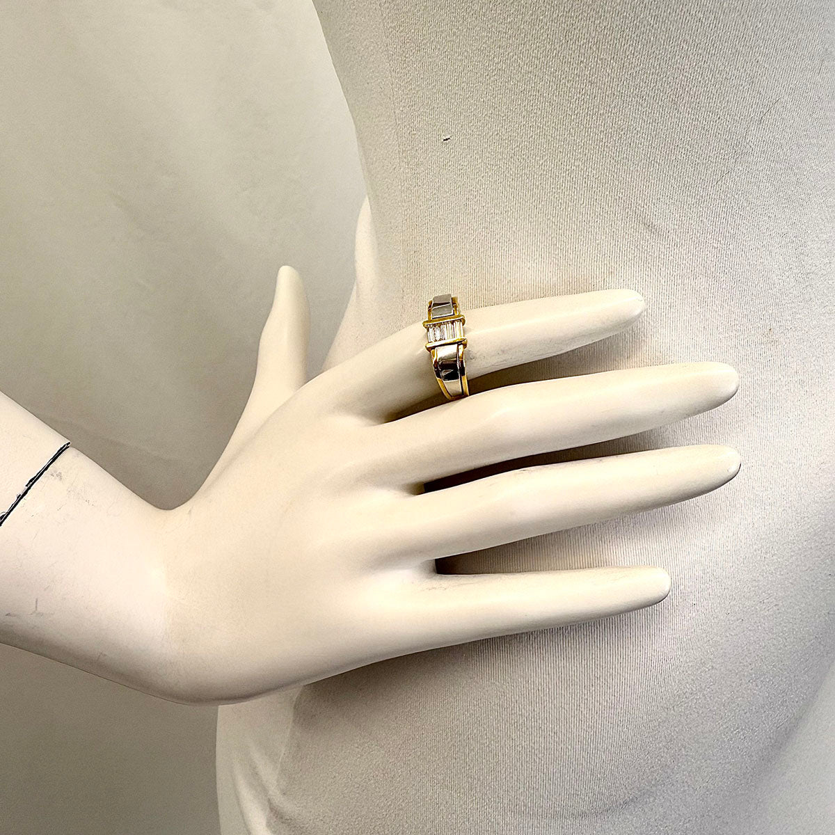 Jose Hess 18K Yellow and White Gold Ring with 4 Straight Baguette Diamonds