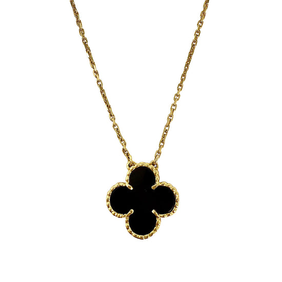 Van Cleef & Arpels Vintage Alhambra 18K Gold Pendant 16.5" Necklace with Onyx
