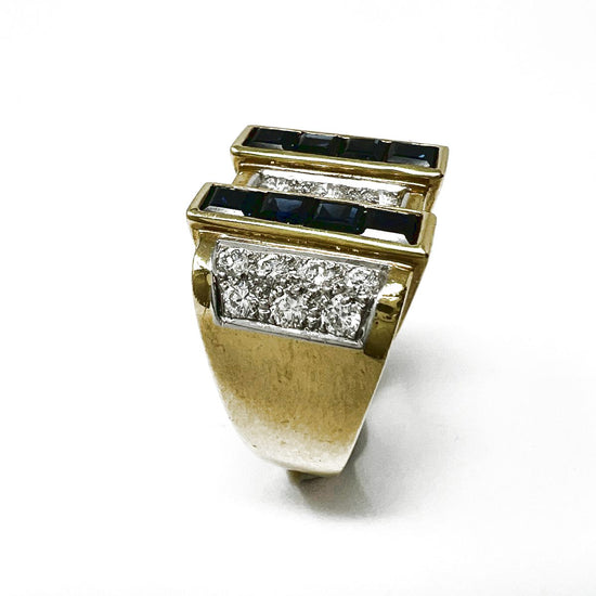 Platinum and 18K Gold Ring with Diamond and Sapphire