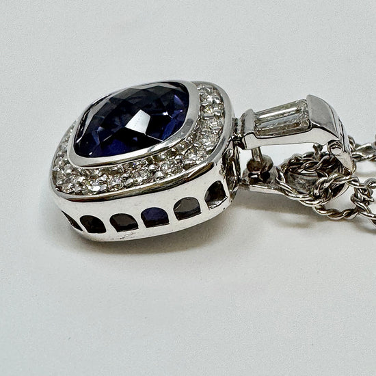 14K White Gold  Necklace with Iolite and Diamond Pendant
