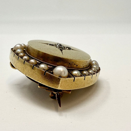 Vintage 1875 English 14K Gold Pin/Pendant with Pearls and Diamonds