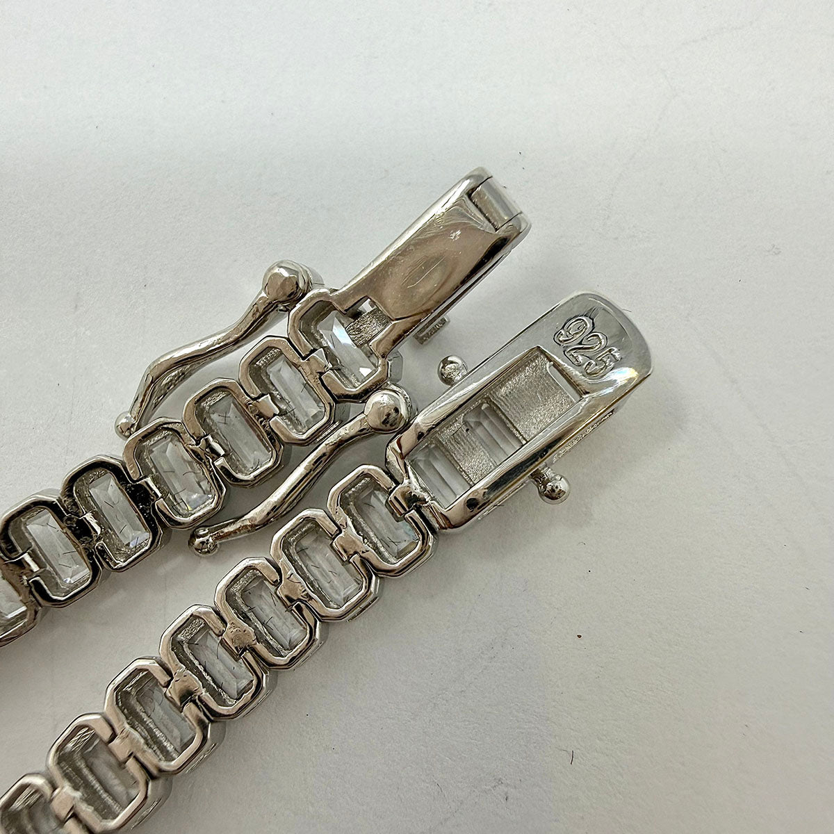 7" Bezel Set Emerald Cut CZ Tennis Bracelet set in Sterling Silver