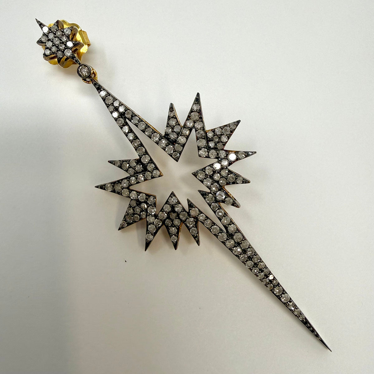 Sterling and Gold Plated Celestial Star Drop Earrings with Pave Diamonds