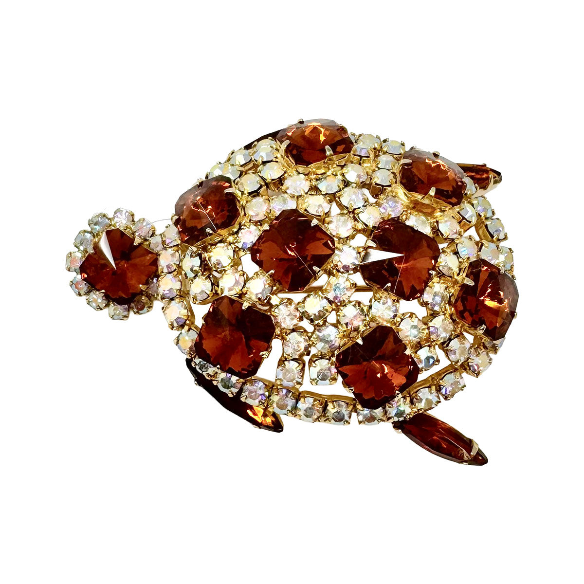 Vintage Juliana Style Navette and Borealis rhinestone Turtle Brooch Pin