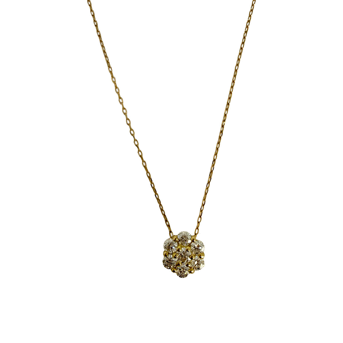 18K Gold Diamond Flower Pendant Necklace