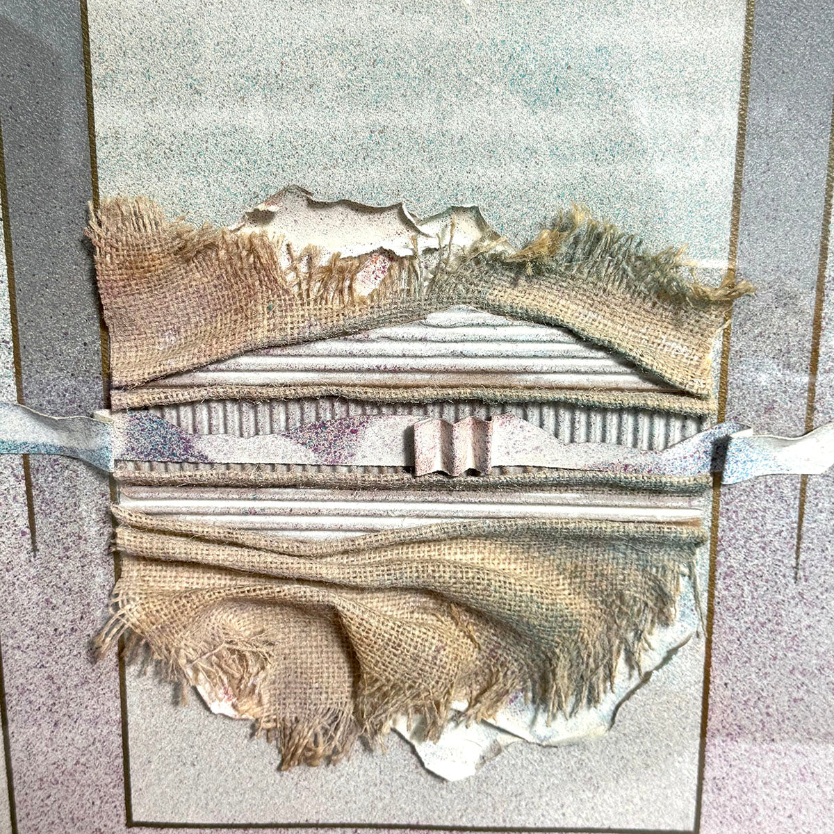 Mixed Media Shadow Box with Layered Materials, Signed
