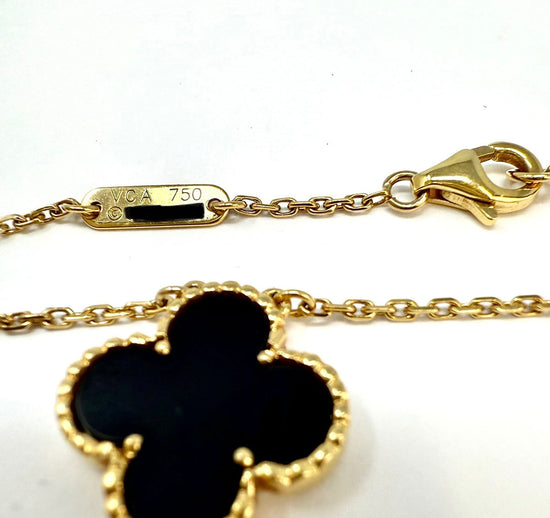 Van Cleef & Arpels Vintage Alhambra 18K Gold Pendant 16.5" Necklace with Onyx