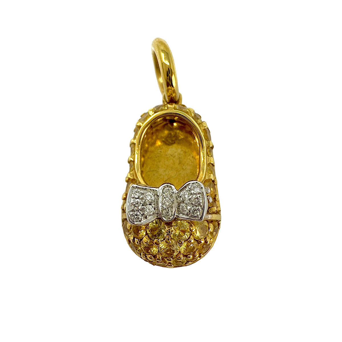18K Gold Satin Finished Diamond Baby Shoe Pendant