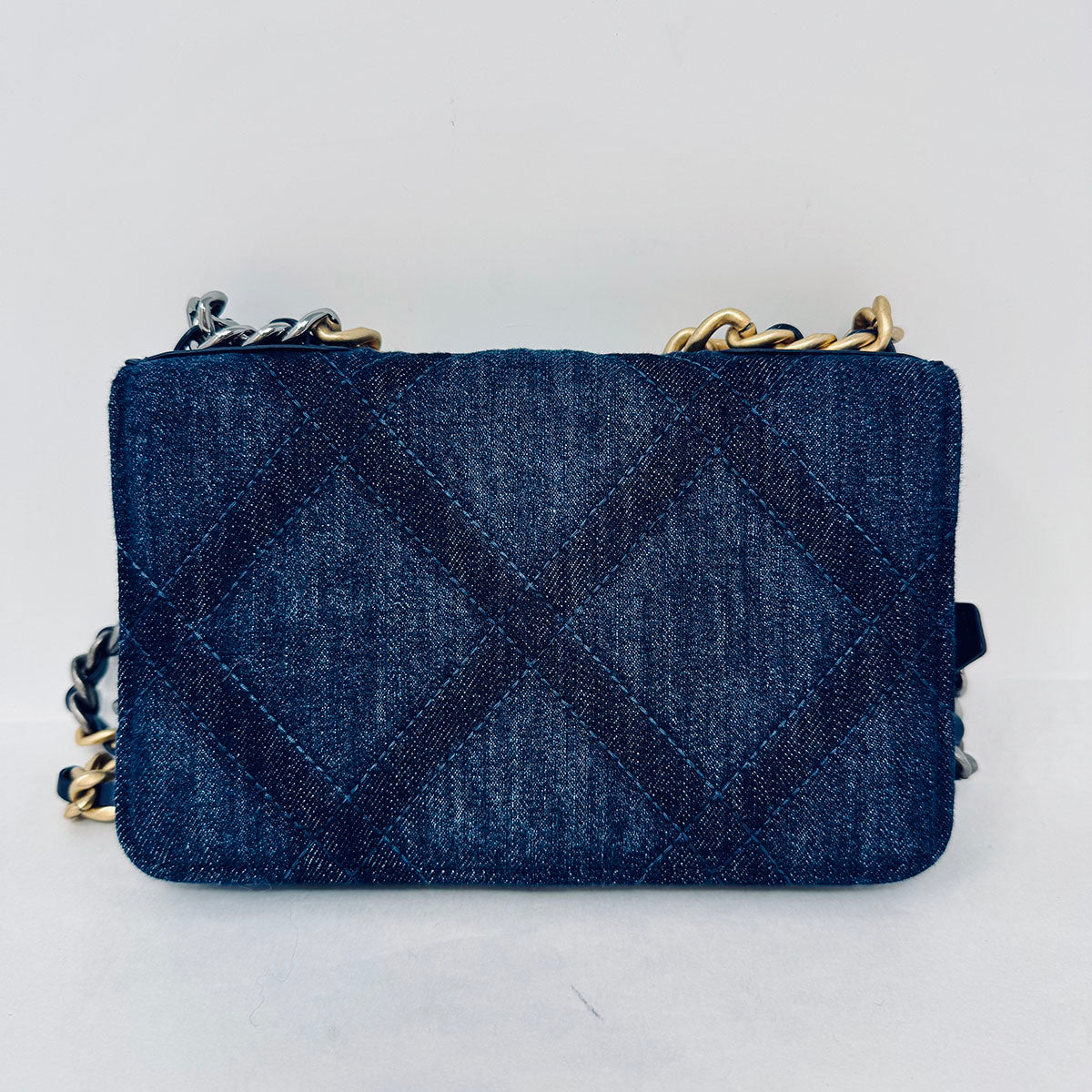 New Chanel 19 Denim Quilted Wallet on the Chain