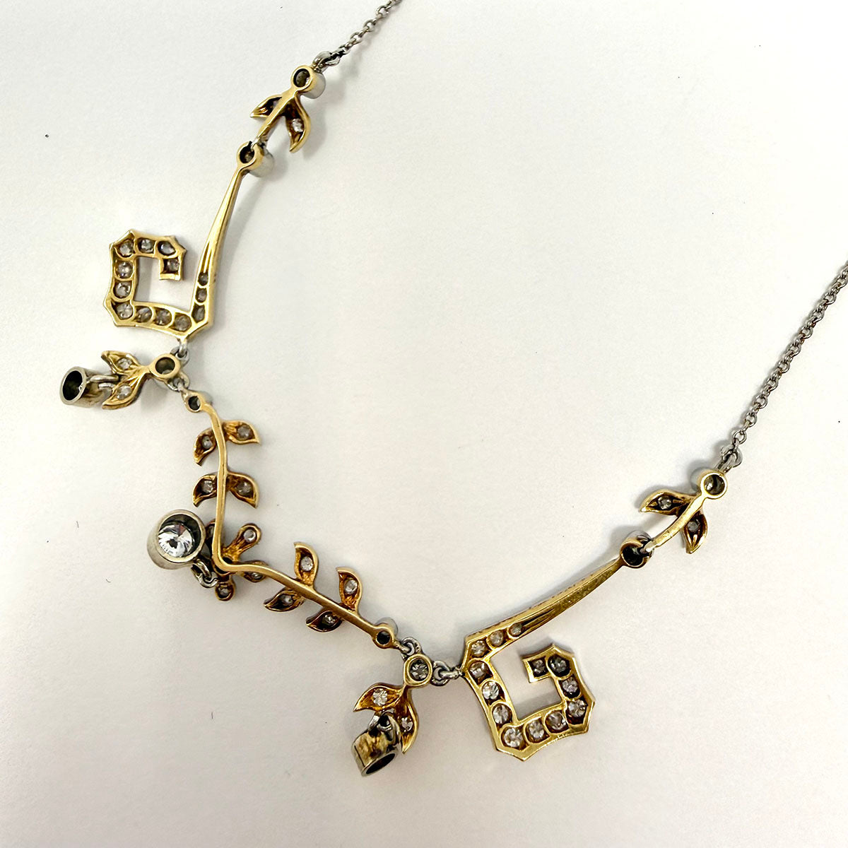 Vintage Platinum and 18K Gold  Diamond Pendant Necklace