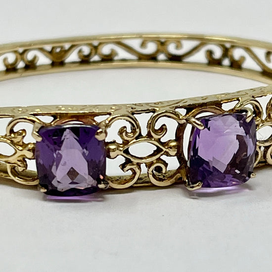 Vintage 14K White Gold Filigree Bracelet with 3 Amethyst