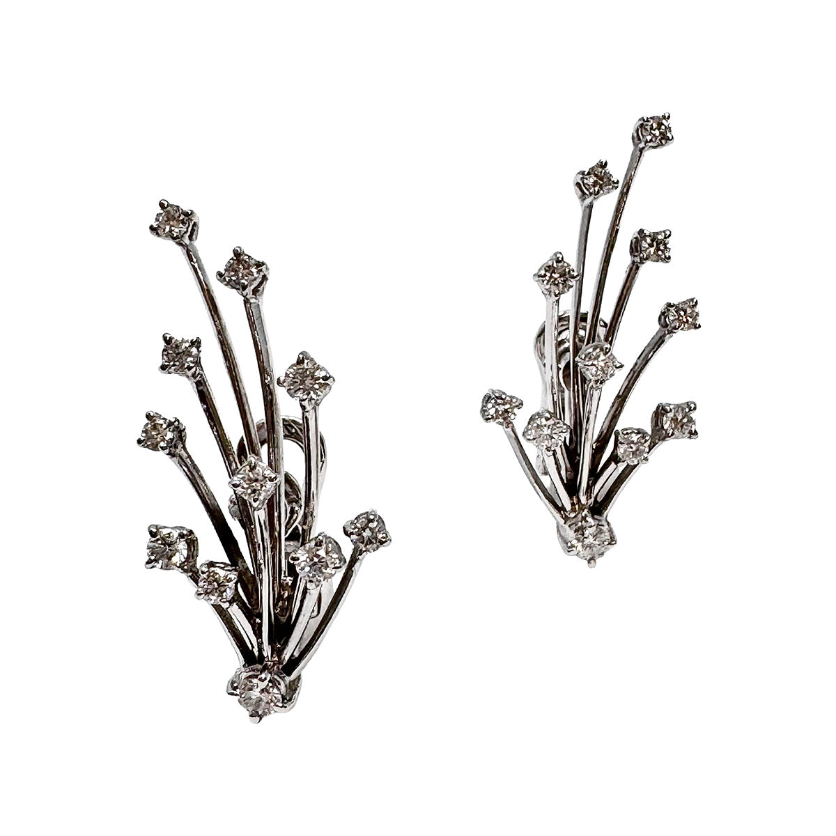 18K White Gold Diamond Spray Clip-on Earrings