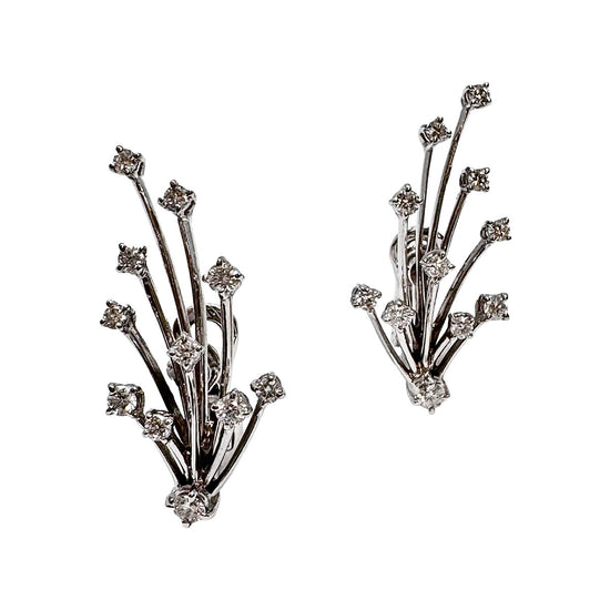 18K White Gold Diamond Spray Clip-on Earrings