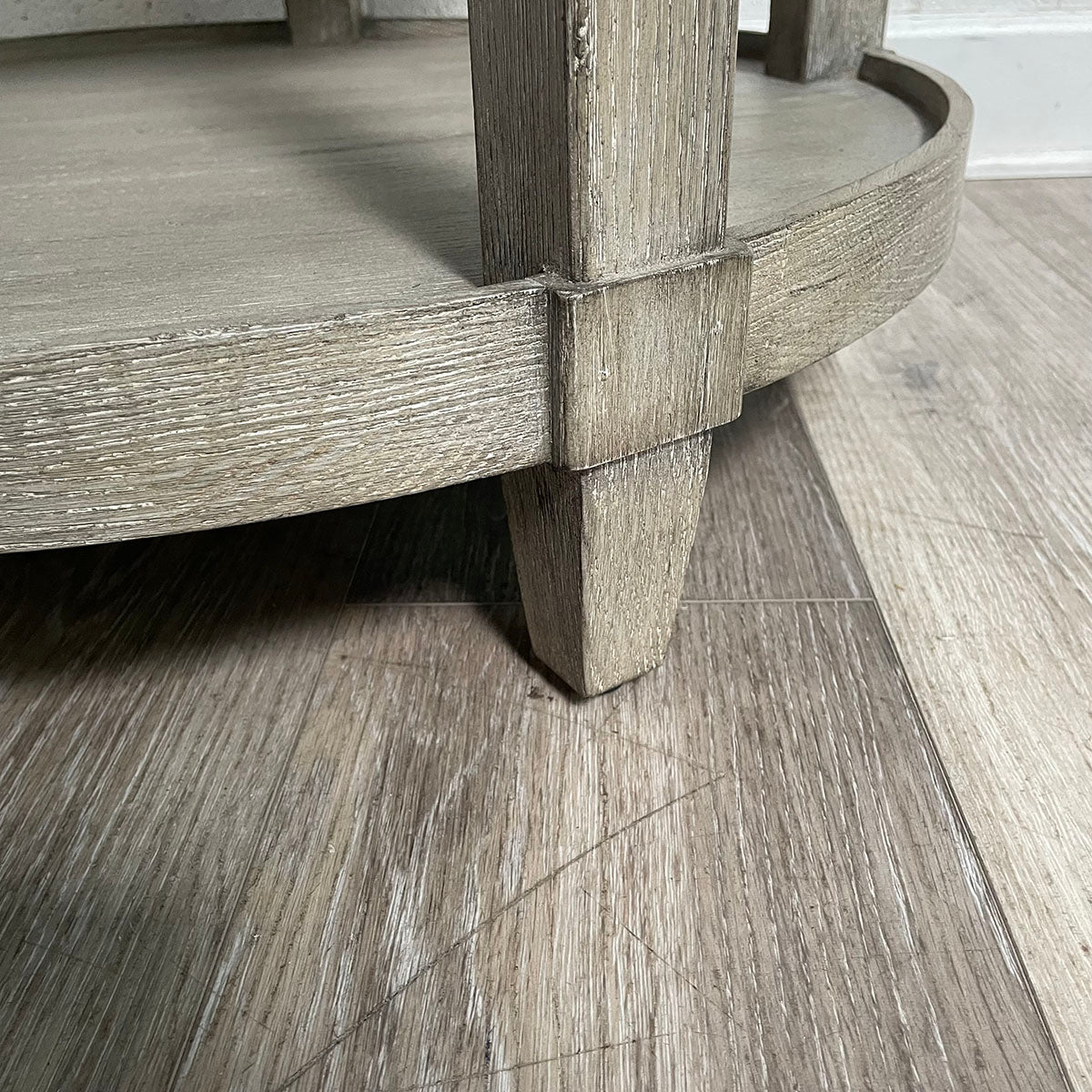 Round Wood Side Table in Weathered Gray