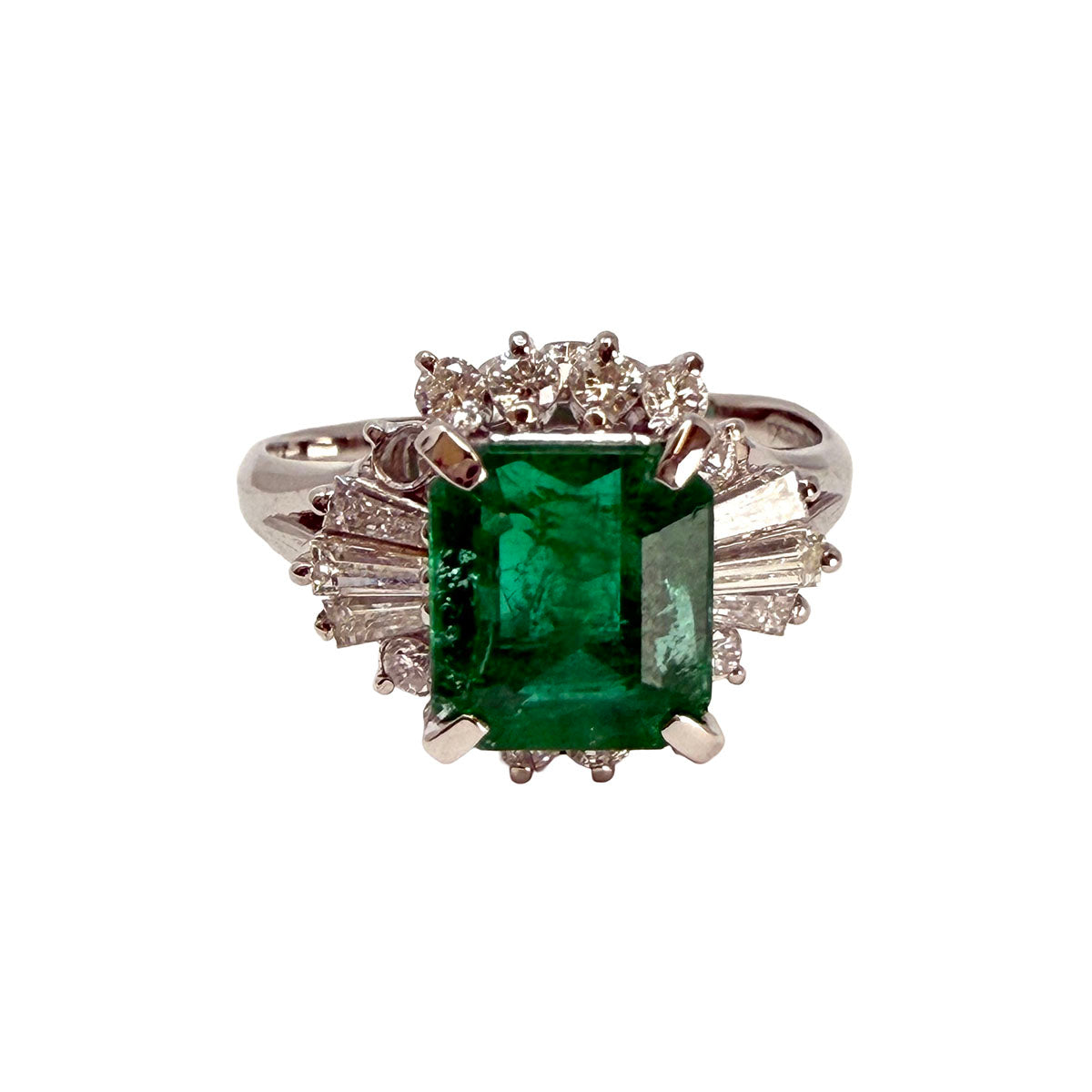 Platinum Emerald and Diamond Ring