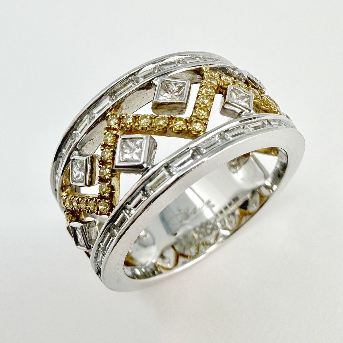 18K White and Yellow Gold Wide Band with Diamonds