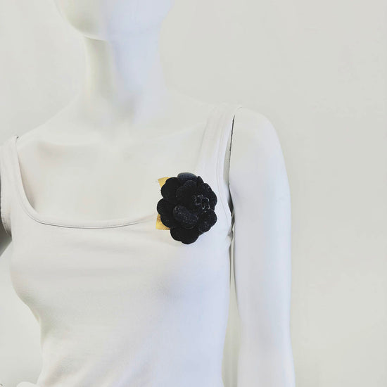 Chanel Vintage Velvet Camelia Brooch