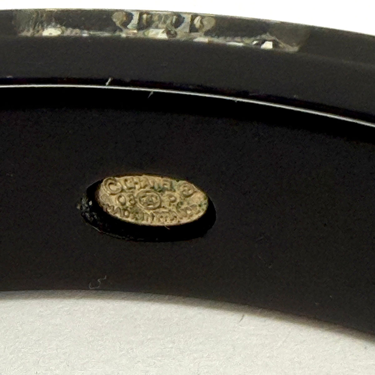 Chanel Black Resin Bangle with CC and Crystal