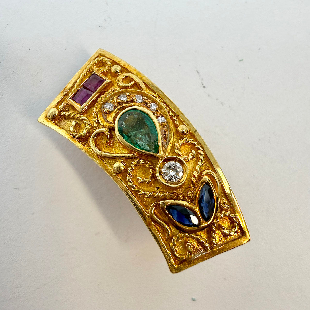 18K Gold Byzantine Earrings with Diamond, Ruby, Emerald and Sapphire