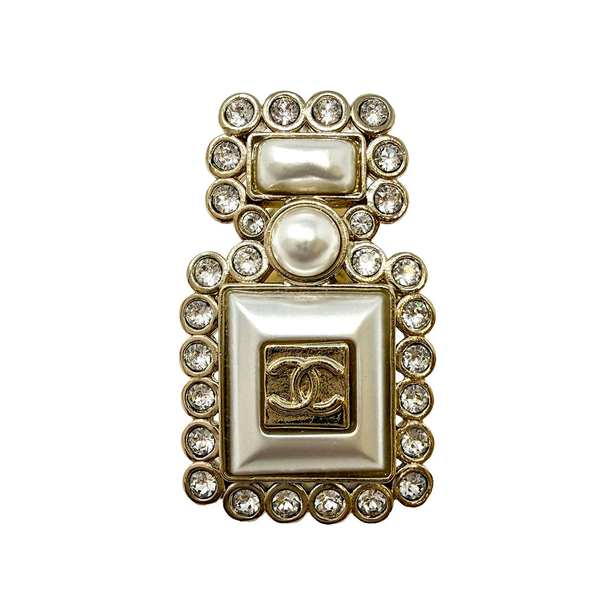 Chanel "Perfume Bottle" Pin with Faux Pearl and Crystal