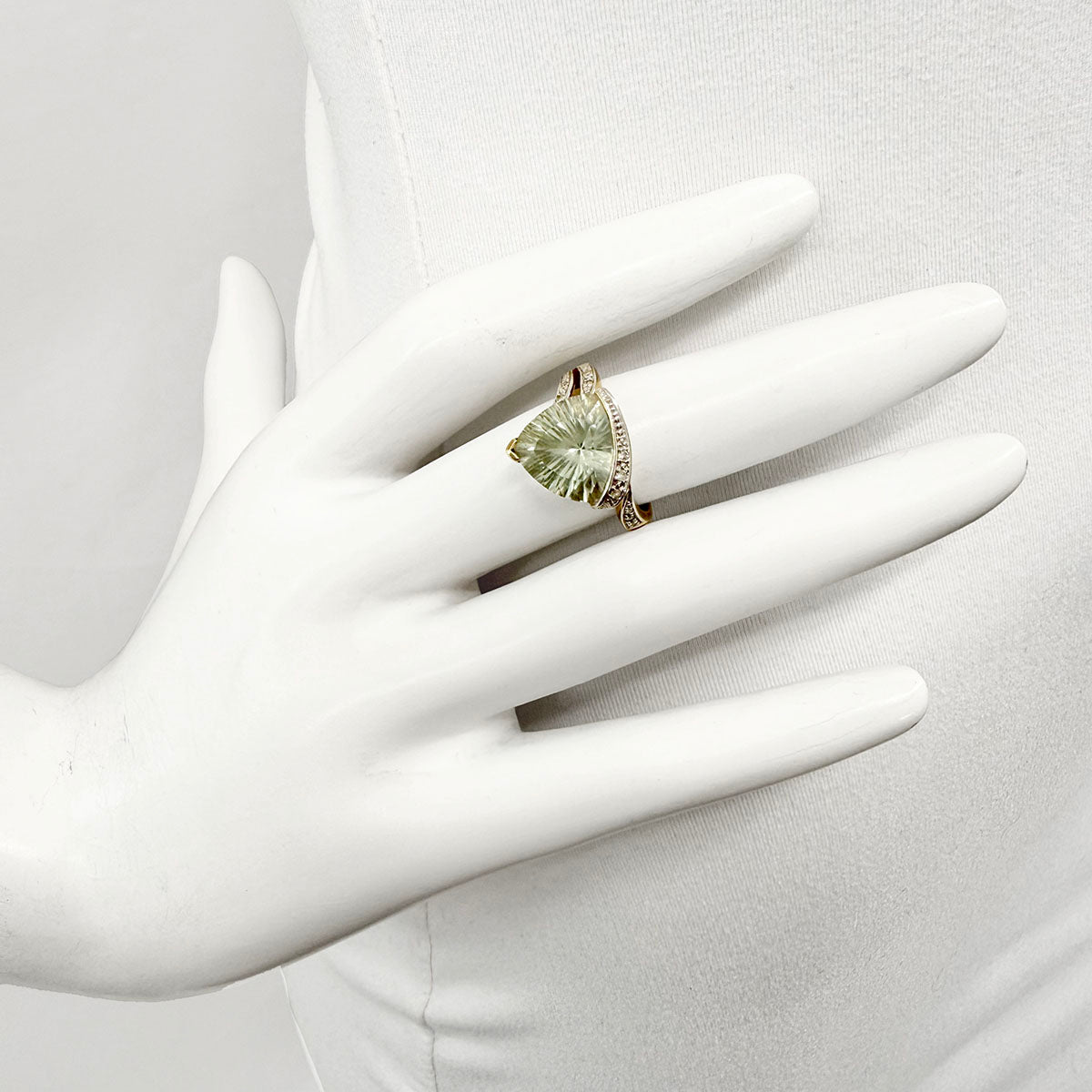 Prasiolite and Diamond Ring