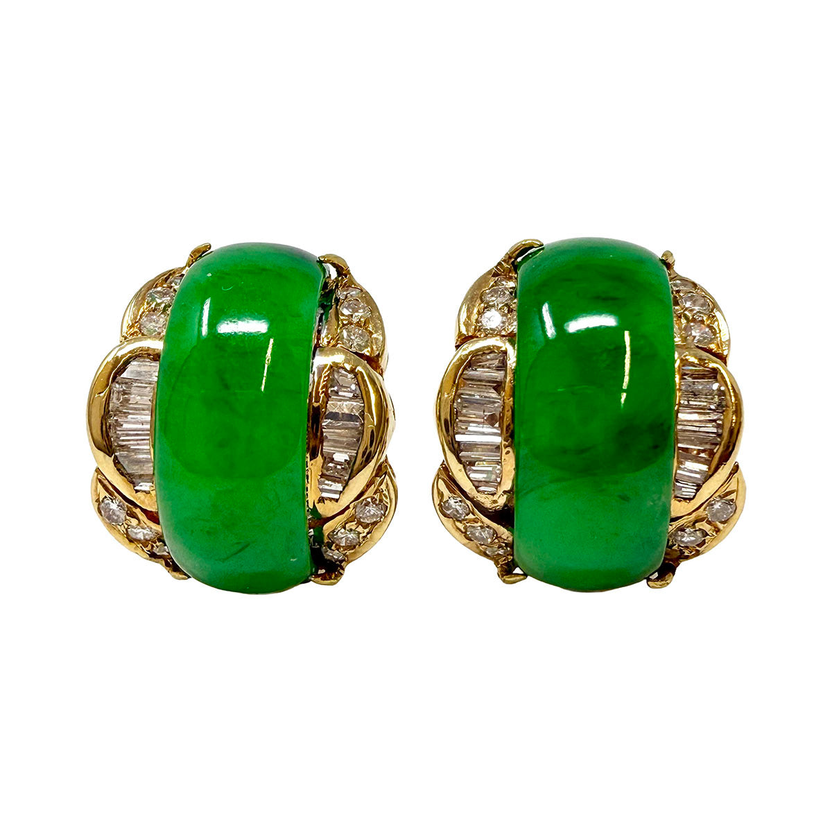 18K Yellow Gold Earrings with Jaditee and Diamonds