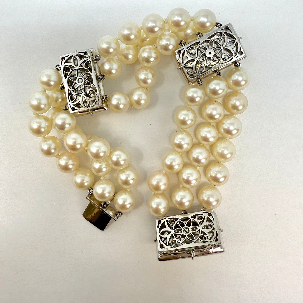 3 Strand Pearl Bracelet with Diamonds