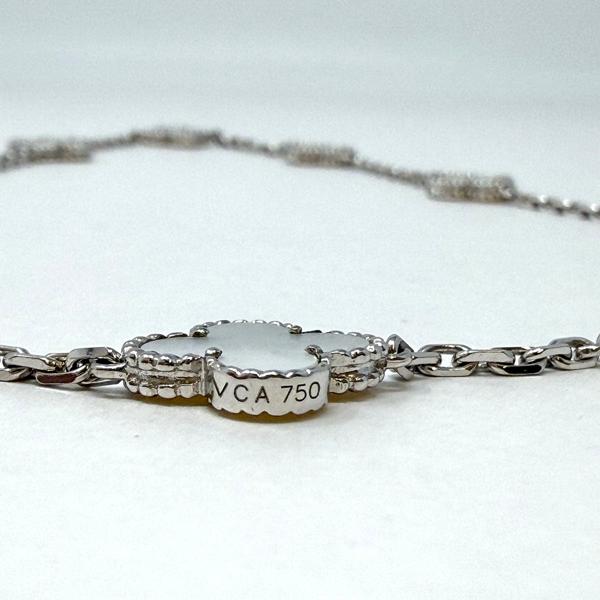 Van Cleef & Arpels 18K White Gold 10 Motif Vintage Alhambra MOP Necklace