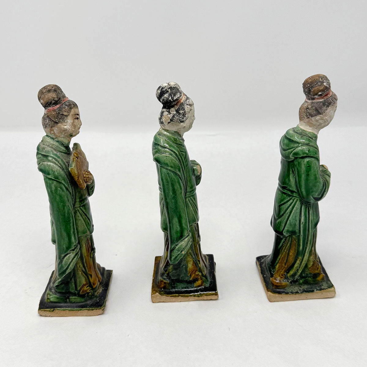 Set of Three Glazed Pottery Figures of Attendants Ming Dynasty