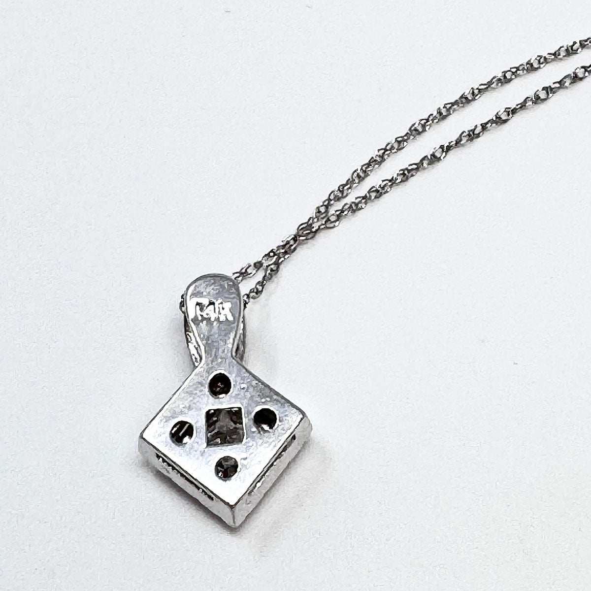 14K White Square Diamond Pendant Necklace