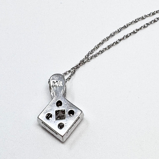 14K White Square Diamond Pendant Necklace