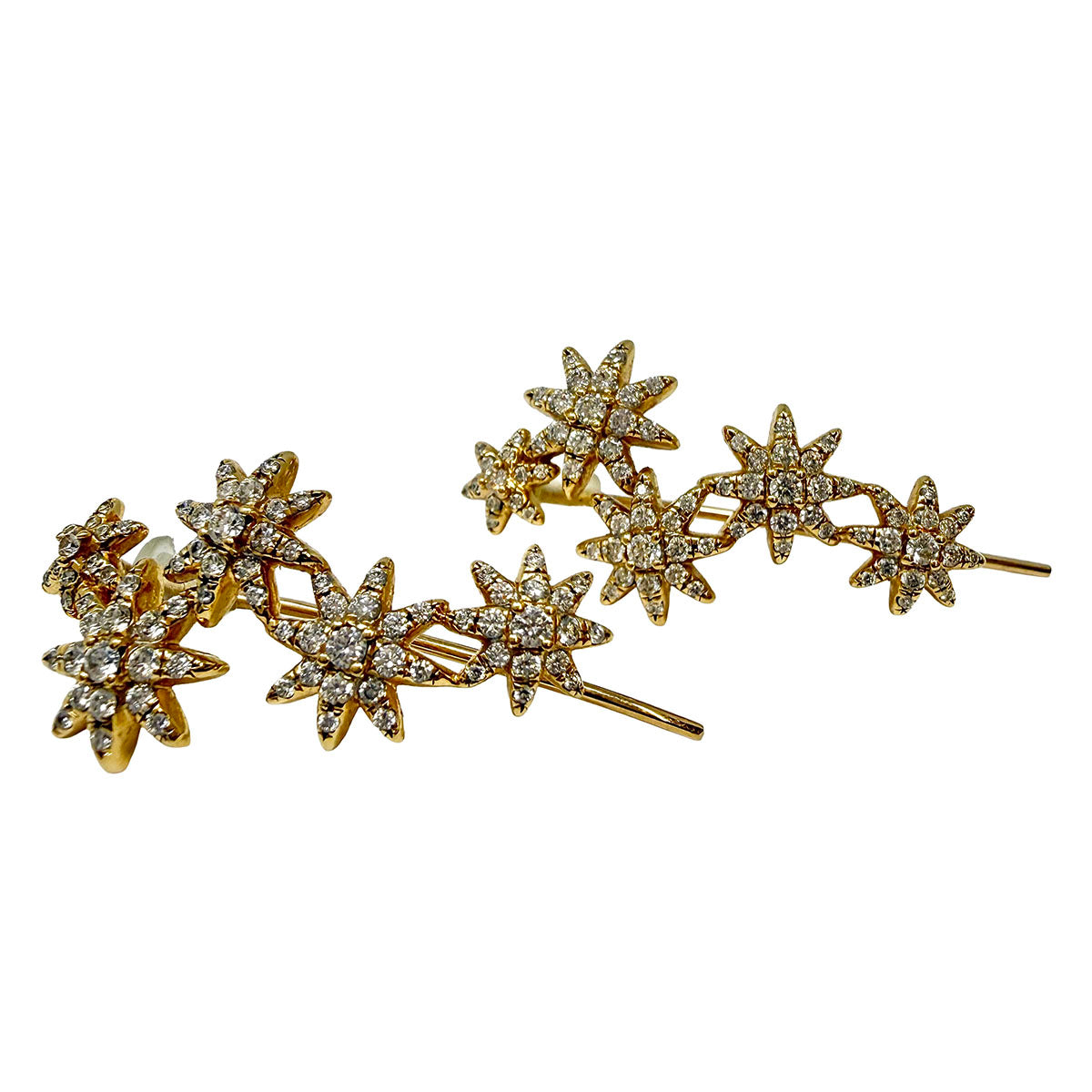 David Yurman 18K Gold Starburst Climber  Earrings with Diamonds