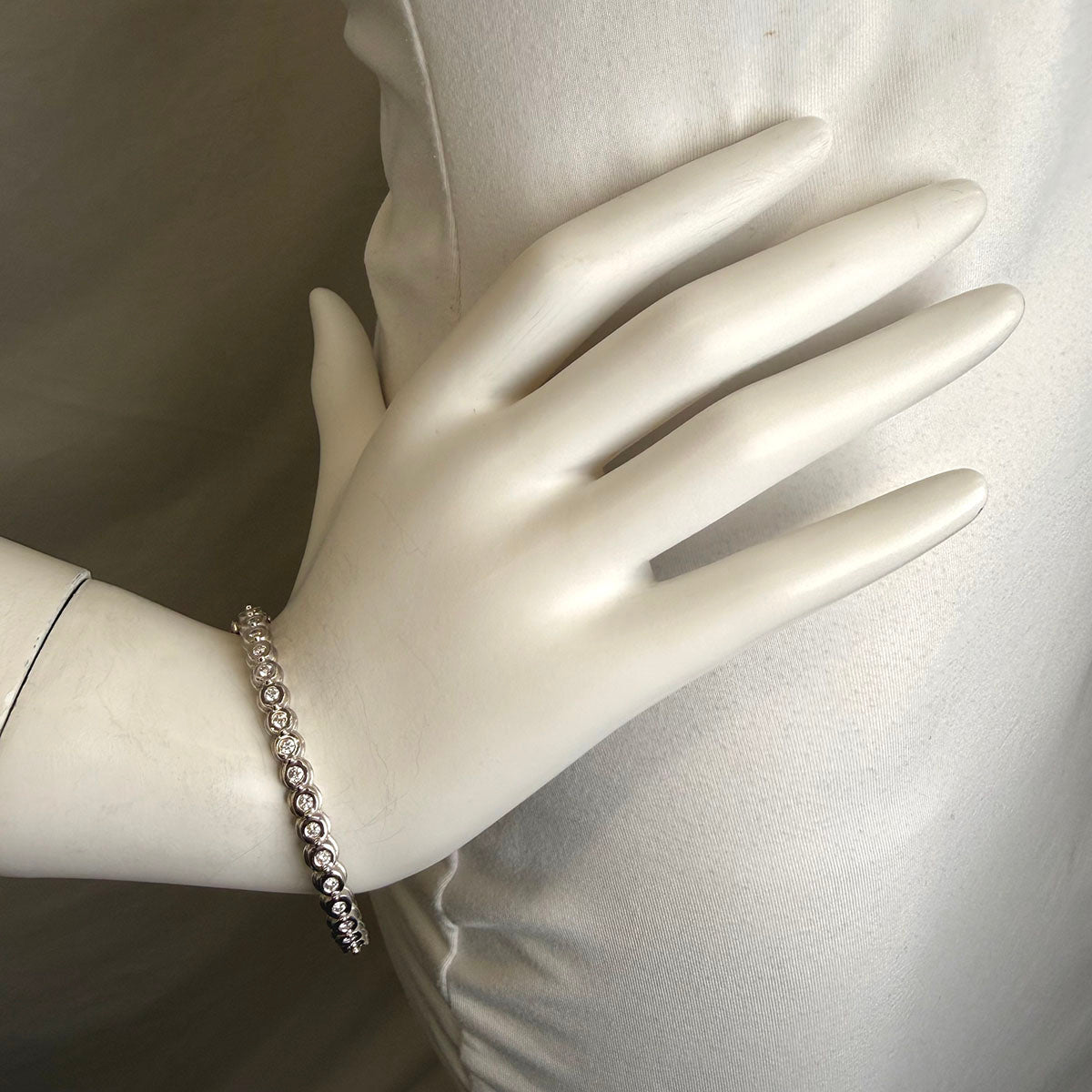 Doris Panos 18K White Hinged Bracelet with 20 Full Cut Diamonds