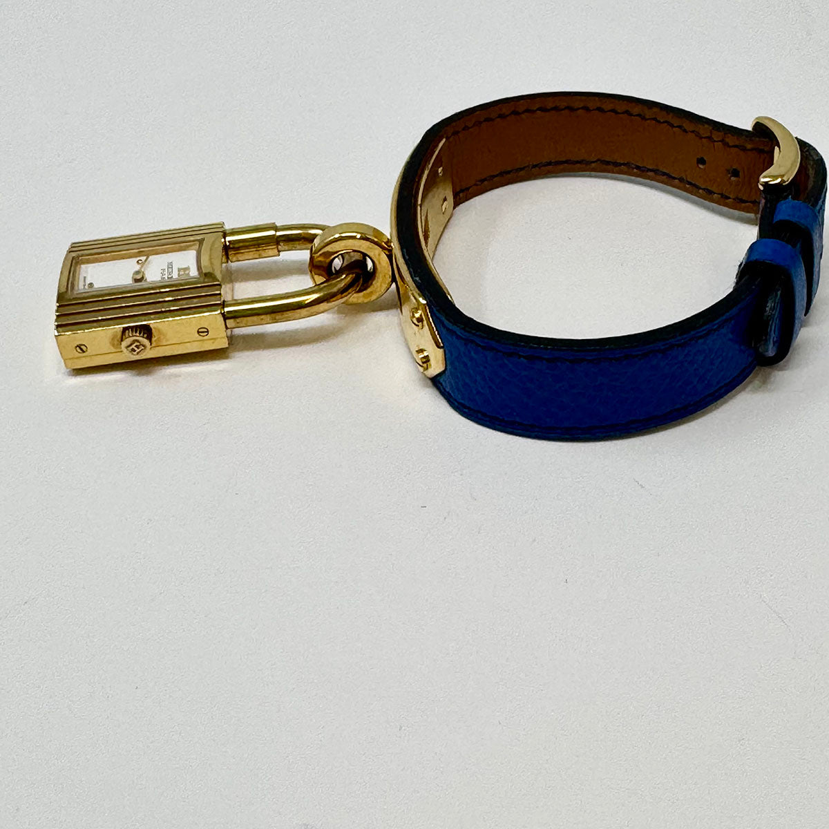 Hermes 2014 Kelly Watch with Blue Leather Strap and Gold-plated Hardware