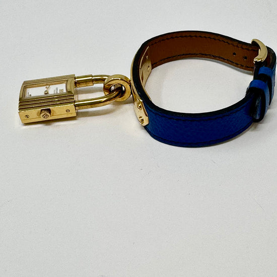 Hermes 2014 Kelly Watch with Blue Leather Strap and Gold-plated Hardware