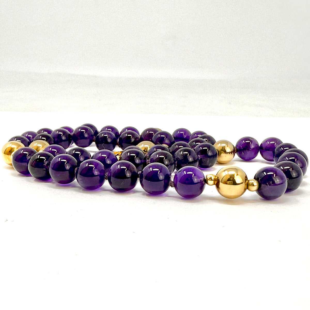 Amethyst and 14K Gold Ball Necklace