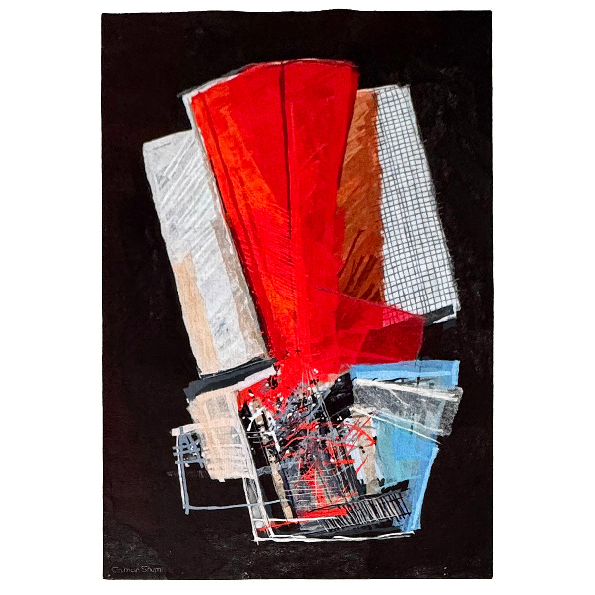 "Red Light in the Darkness #2" Textile Art Signed