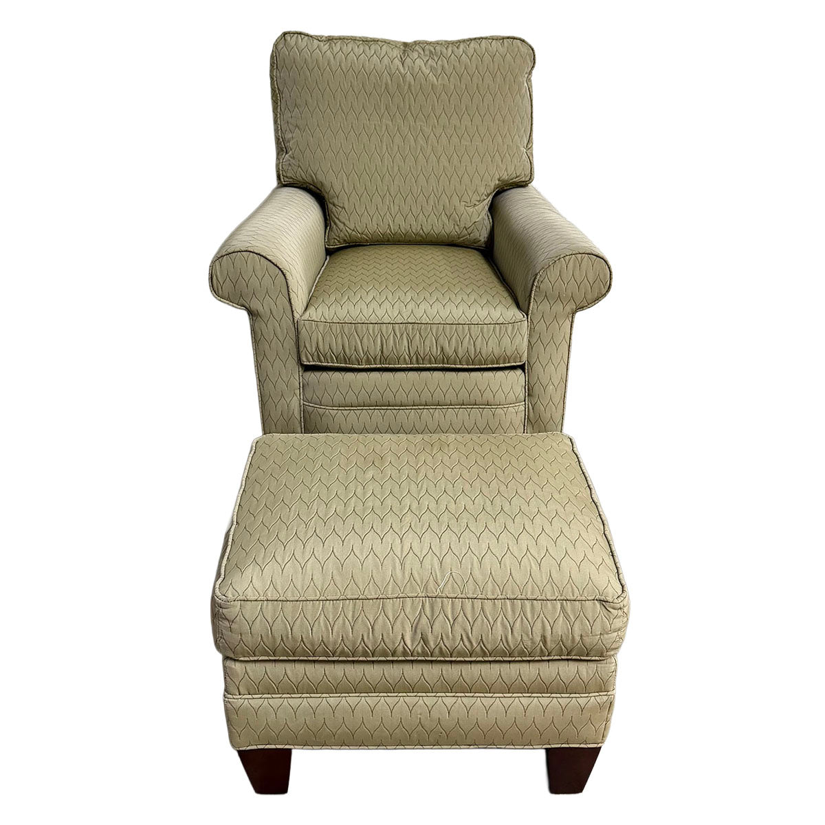 Beige Upholstered Armchair with Matching Ottoman