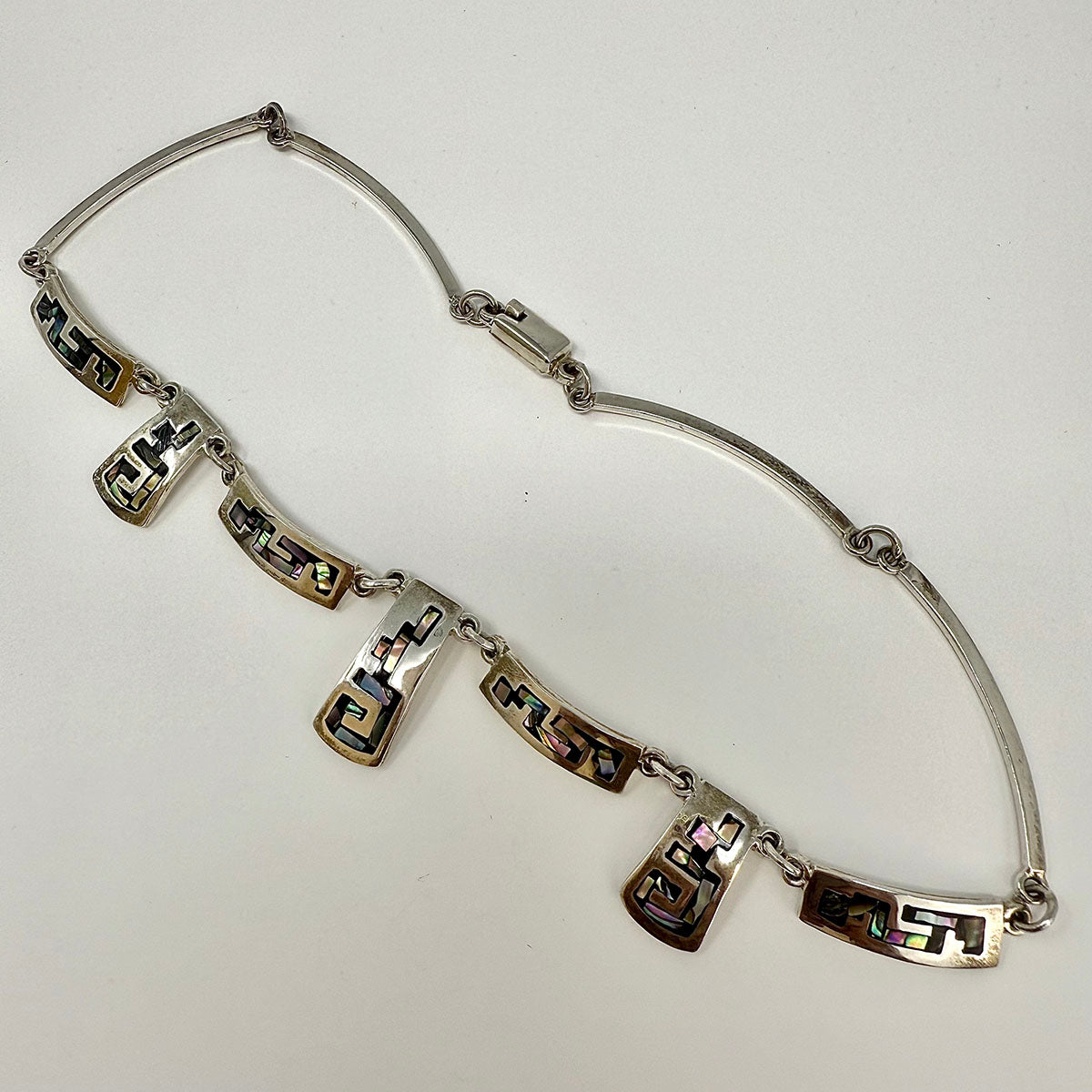 Sterling Silver Necklace with Abalone Inlay and Matching Earrings