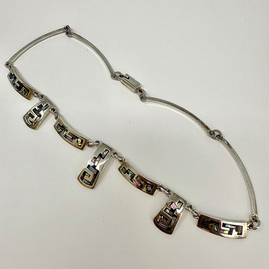 Sterling Silver Necklace with Abalone Inlay and Matching Earrings