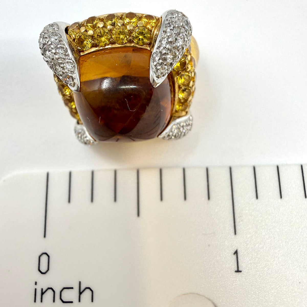 Rodney Rayner 18K Gold  Earrings with Citrine Cabochon and Diamonds