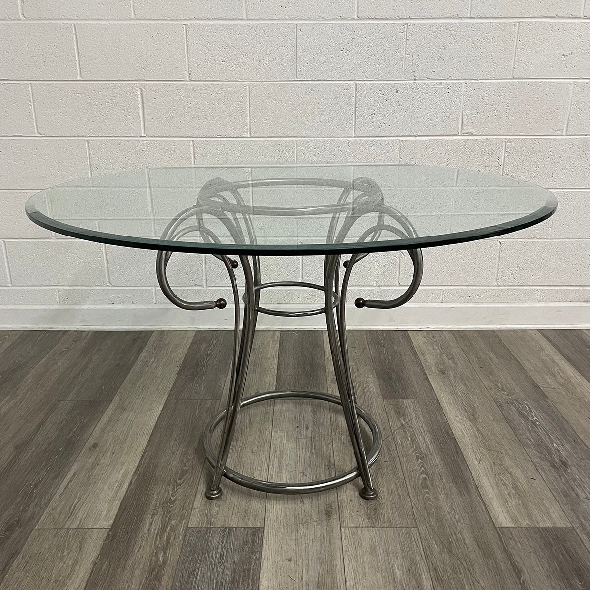 Glass Top Dining Table with Metal Pedestal Base