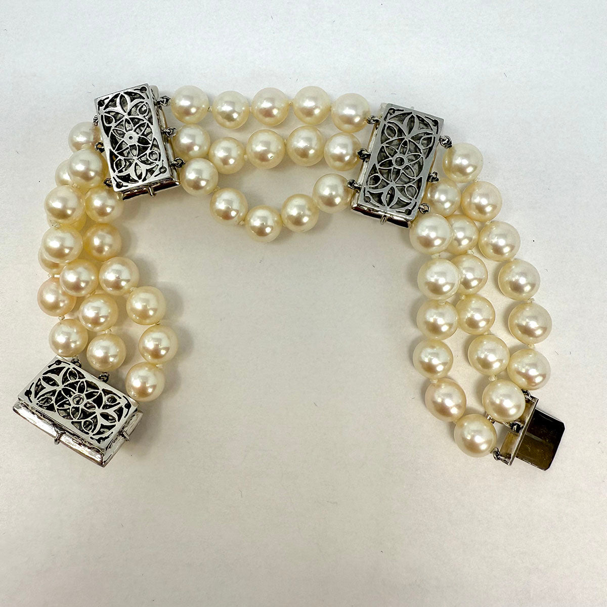 3 Strand Pearl Bracelet with Diamonds