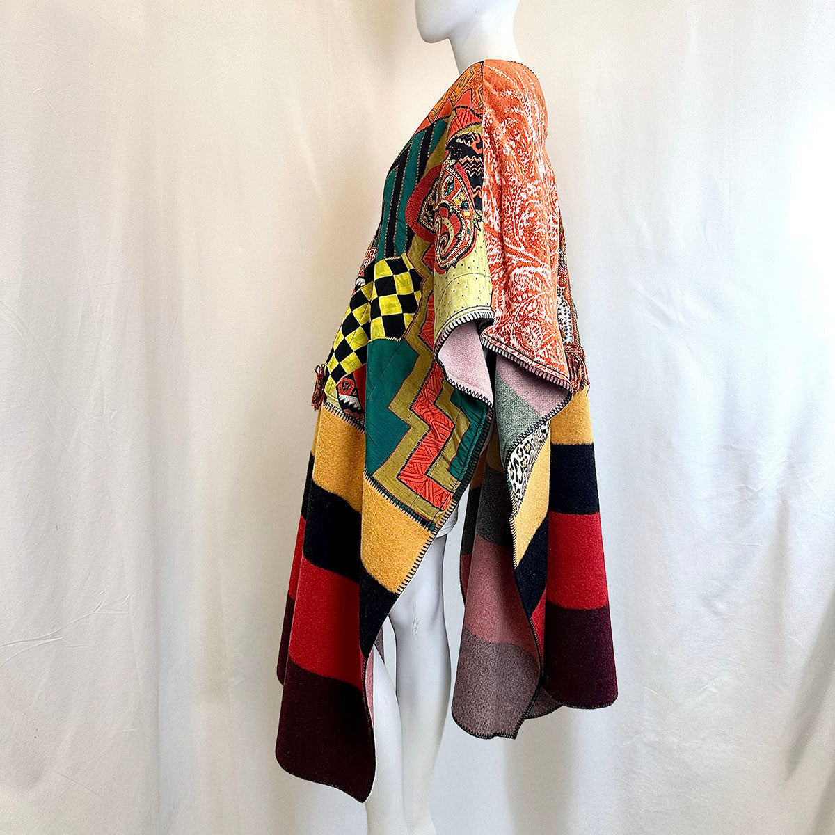 Etro Multi Print Patchwork Wool Blend Poncho