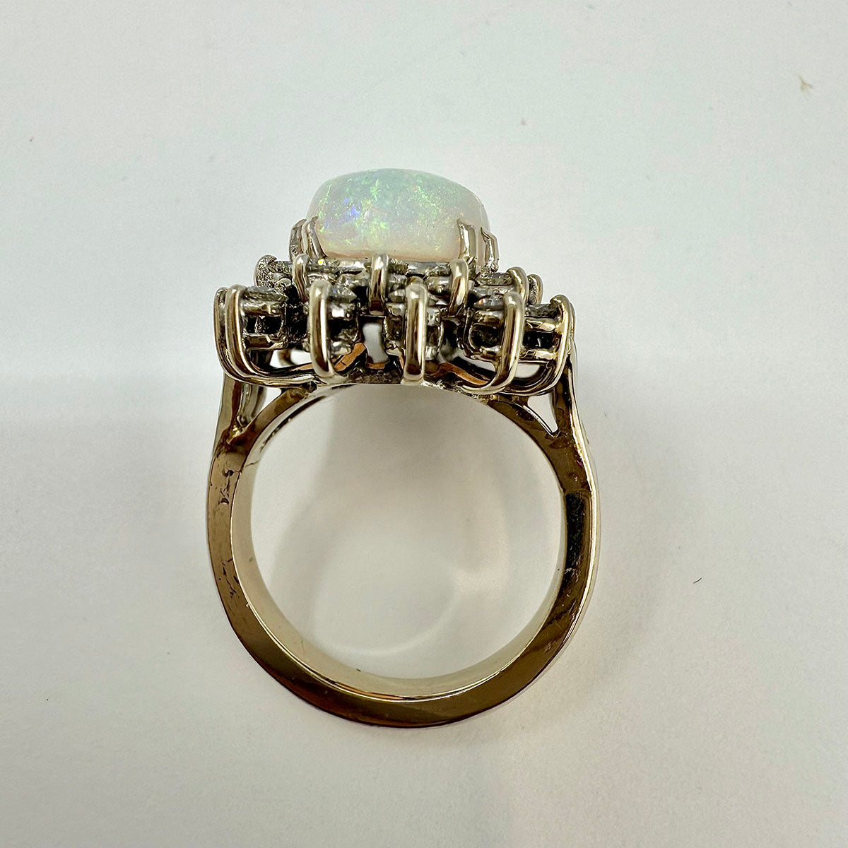 14K White Gold Ring with Opal and Diamond