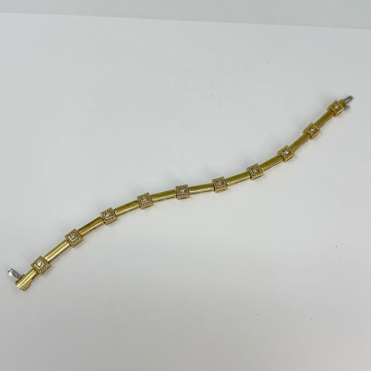14K Yellow Gold Bar Link Bracelet with Diamonds