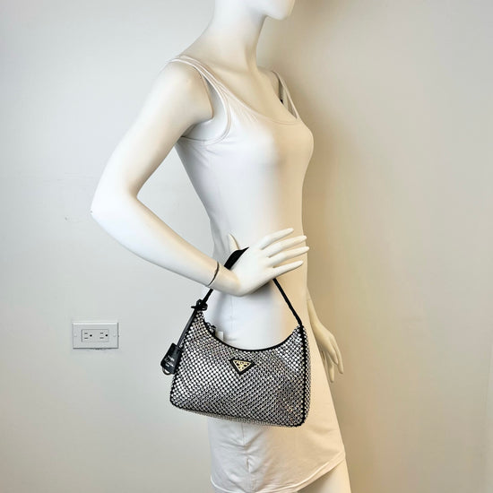 Prada Re-Edition Black and Crystal Accent Hobo