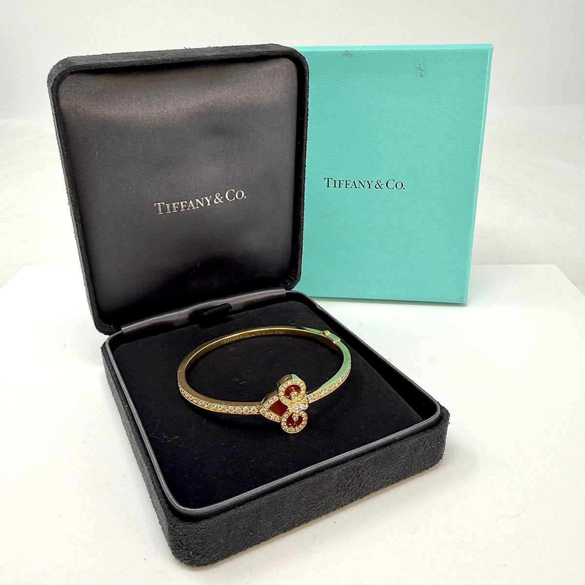 Tiffany & Co. Fleur-de-Lis Diamond and Carnelian Hinged Bracelet